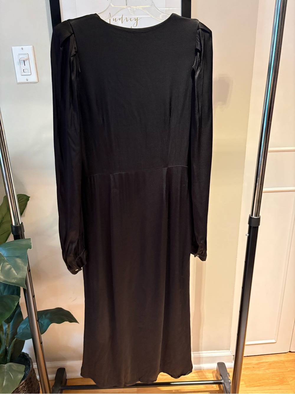En Saison Black Satin V-Neck Crystal Button Maxi Dress - Size S - Picture 3 of 7